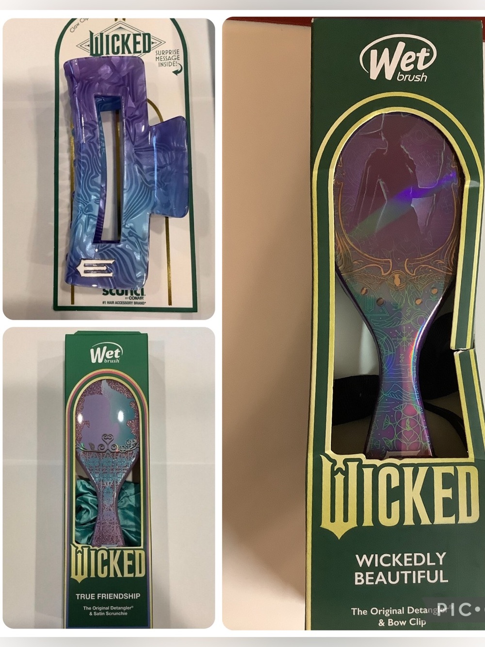 scünci x Wicked Open Cut Claw Clip, Glinda Periwinkle & 2 Wet Brush Wicked, New